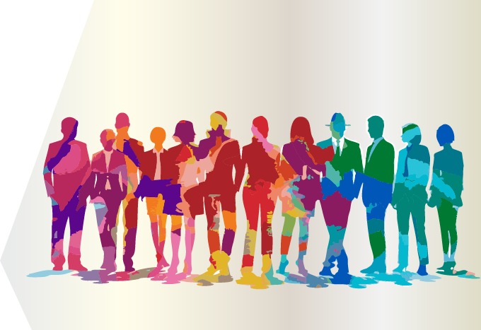 Portrait von bunten Strichmenschen